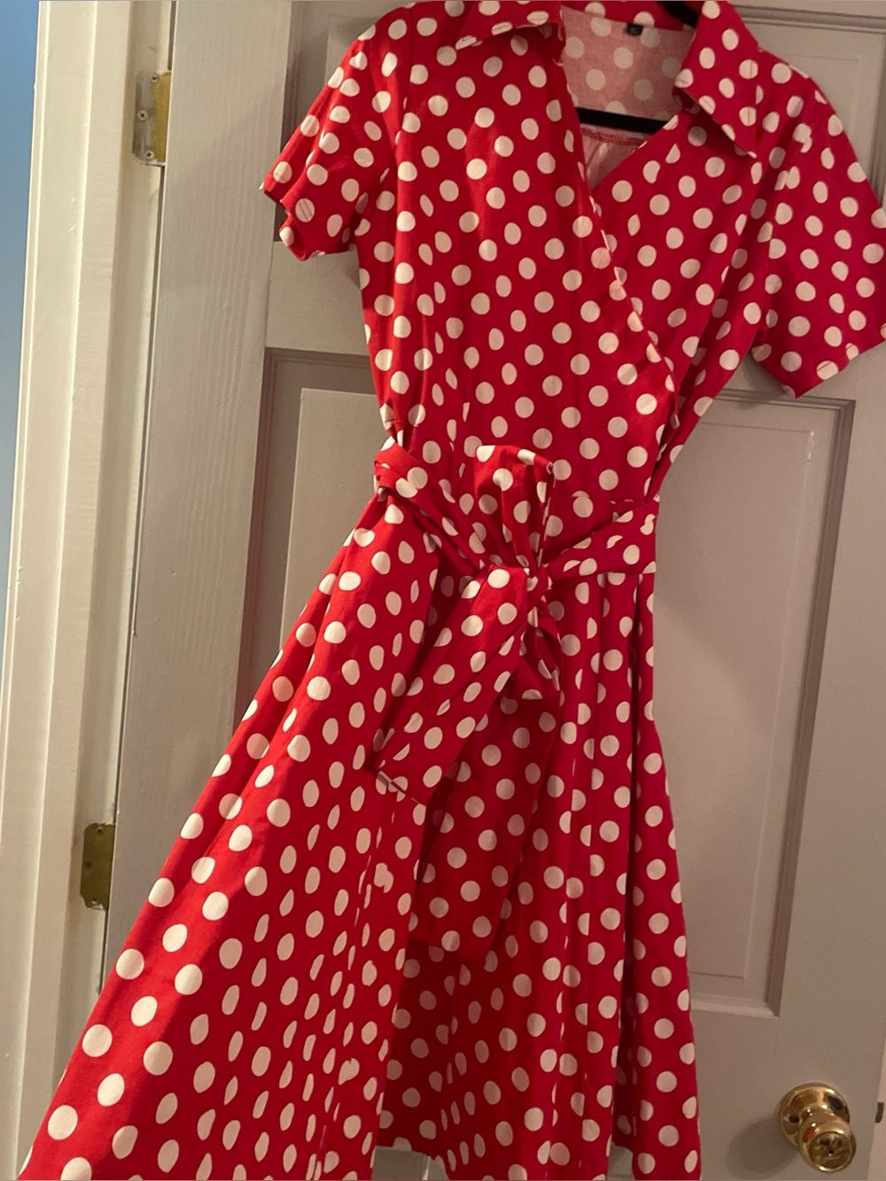 Red Polka Dot Wrap-Style Dress